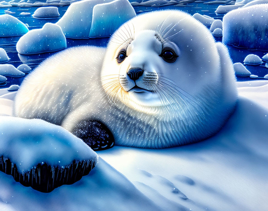 Baby seal illustration in snowy landscape