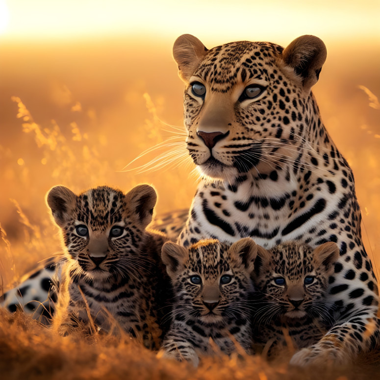 Leopard Mother with Cubs