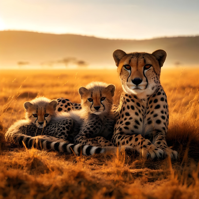 Cheetah Mother with Cubs