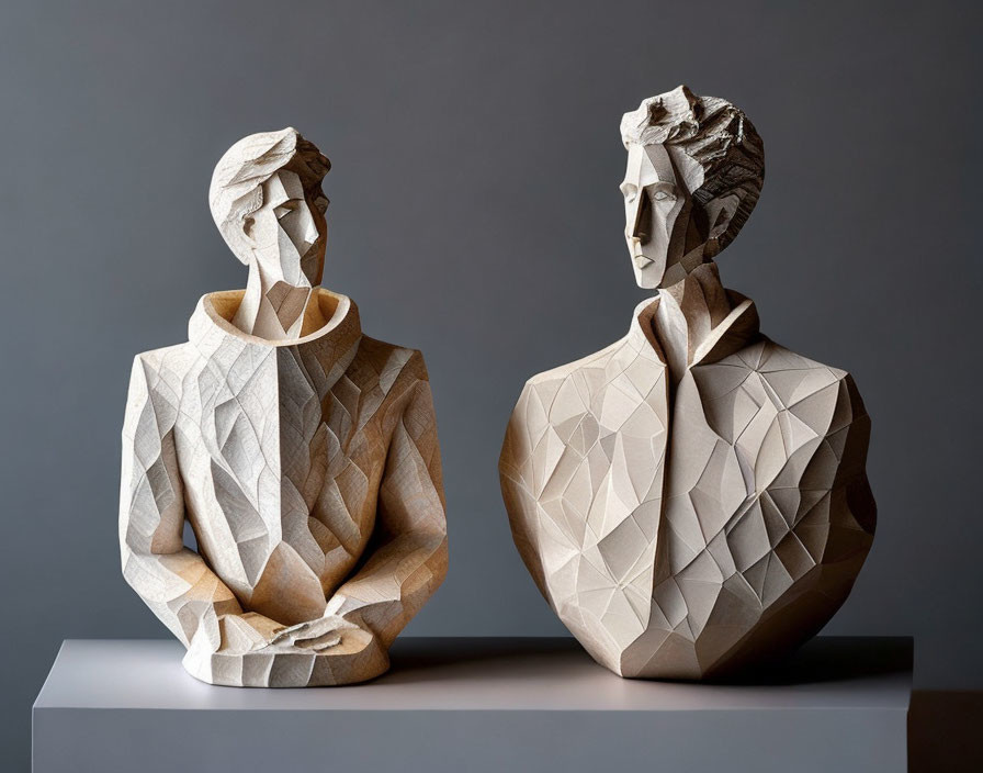 Geometric Modern Sculptures: Human Busts on Gray Surface