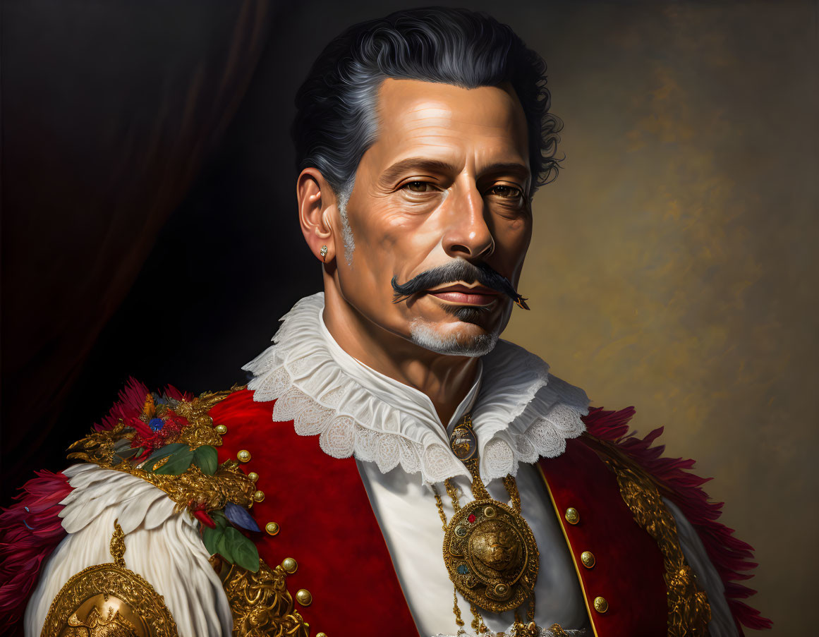 Digital portrait of a noble man in royal attire with mustache