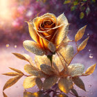 Surreal orange and purple roses digital art with golden accents