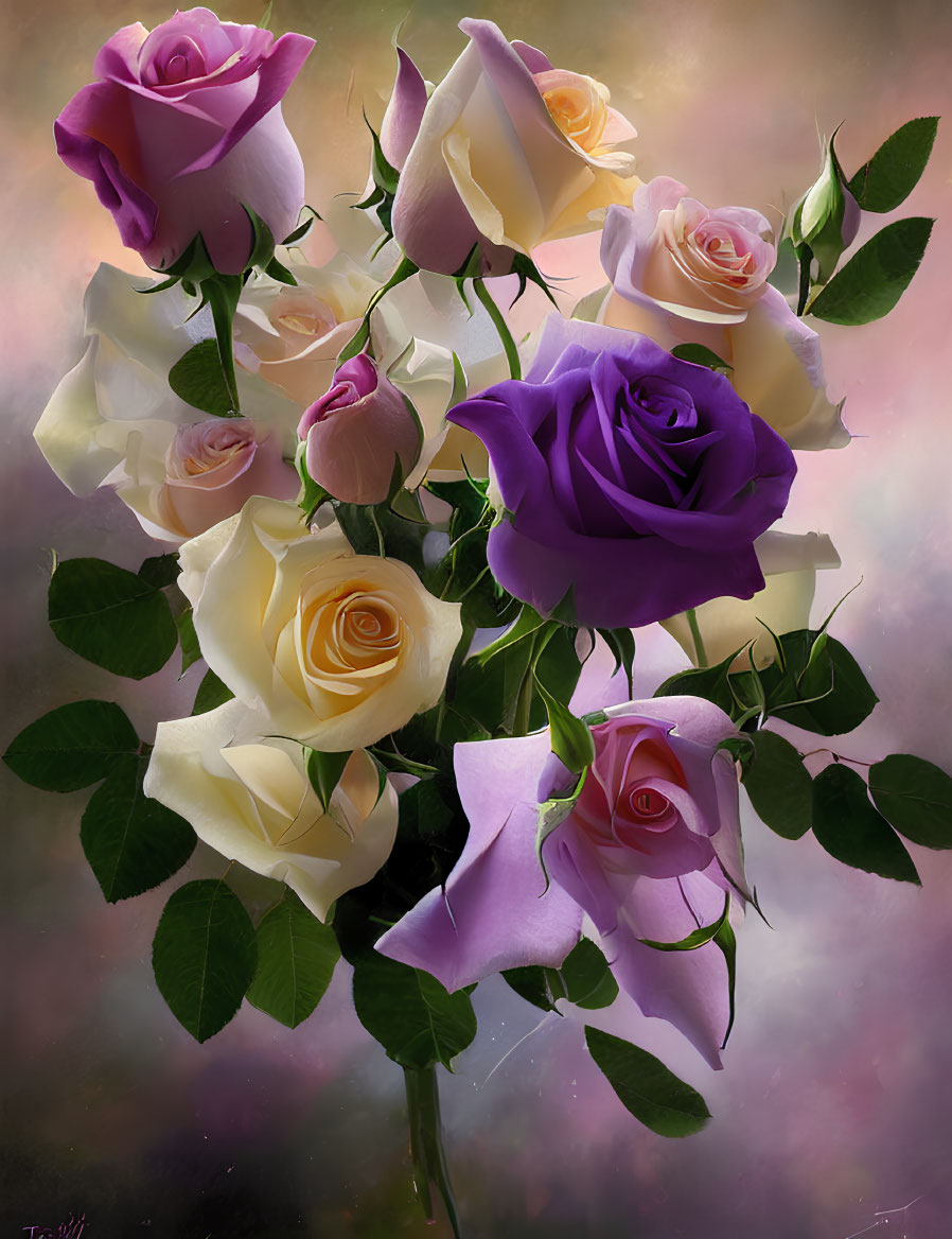 Colorful Rose Bouquet on Soft Pastel Background