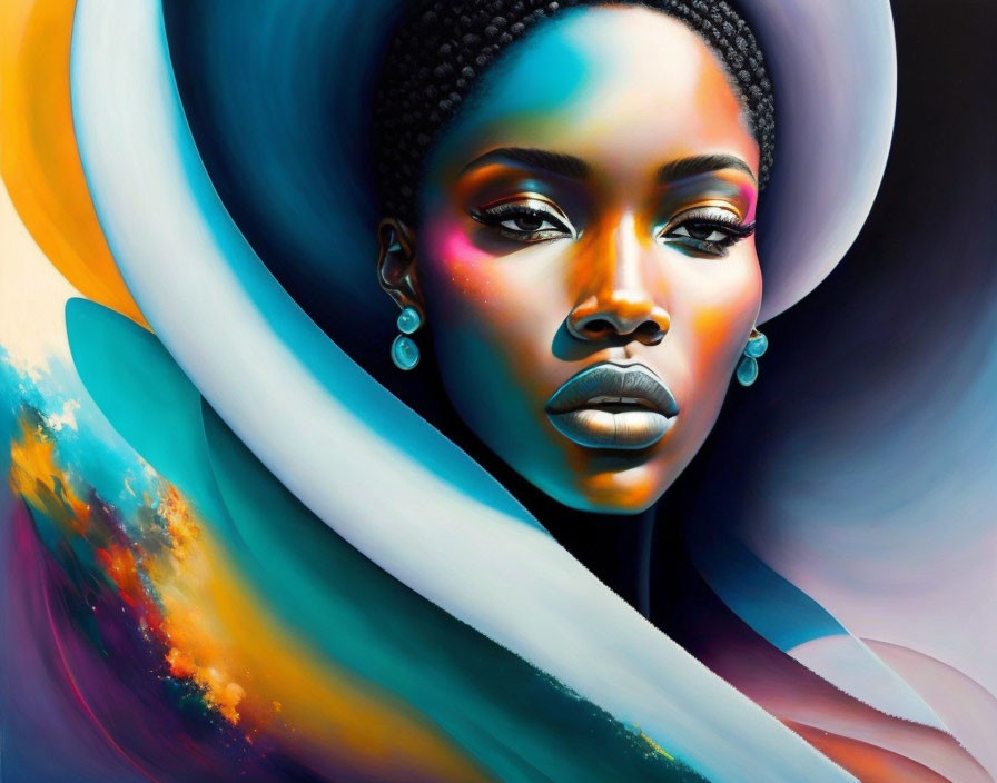 Vibrant digital portrait of a woman with bold contrasts