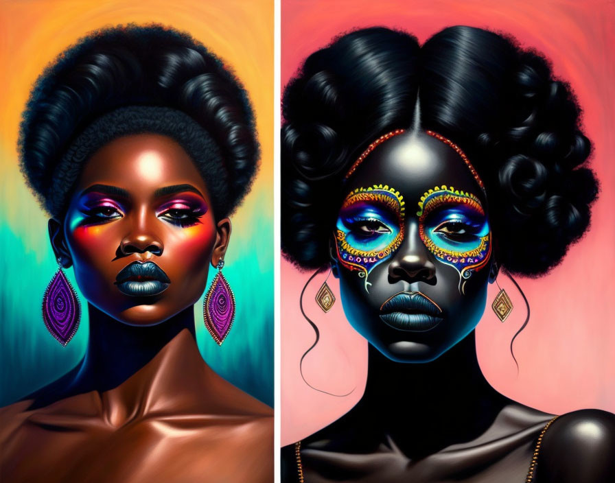 Stylized portraits of a woman with afro in different styles