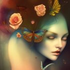 Colorful Butterfly and Flower Portrait of a Woman