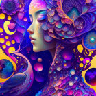 Colorful profile digital art with cosmic and floral elements on yellow background