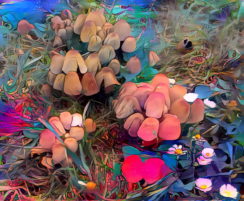 small mushrooms on a meadow