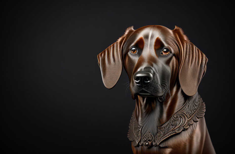 Realistic 3D illustration: Brown dog with intricate chest patterns