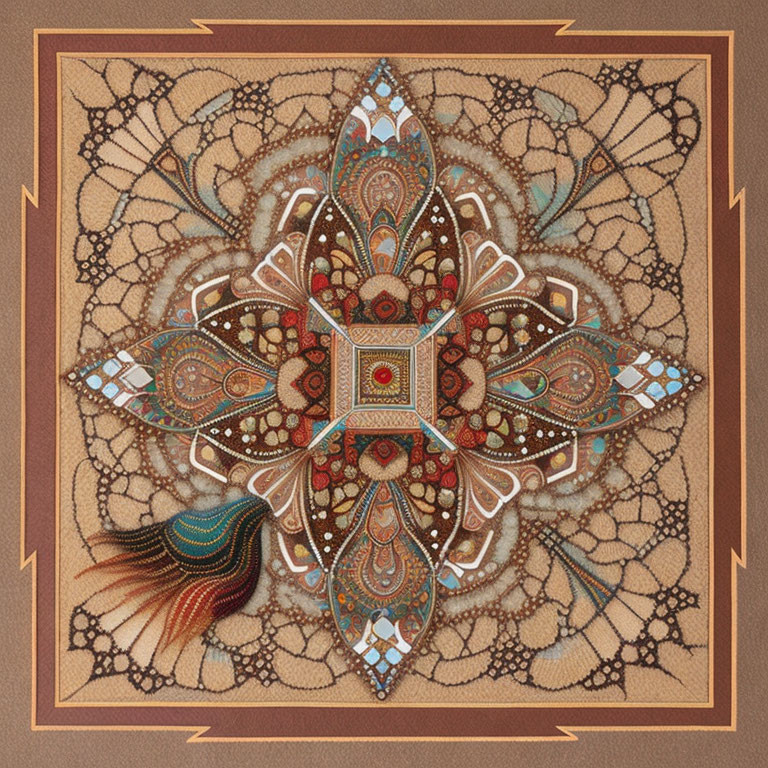 Symmetrical Earthy and Jewel-Toned Mandala Design