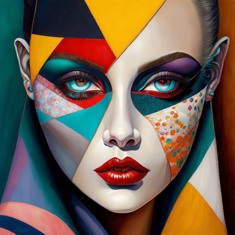 Colorful geometric portrait of a woman with bold features