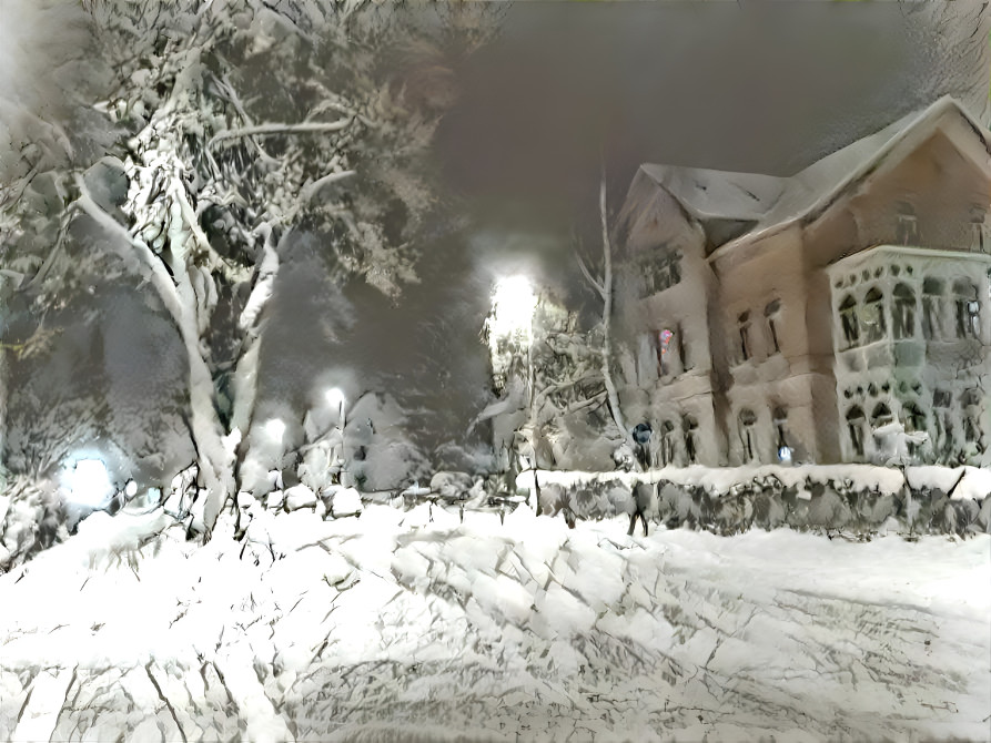 snowy road on a winter night