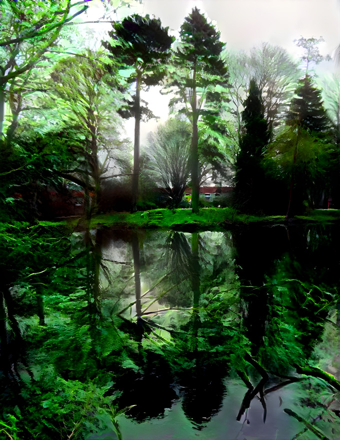 Lake in which trees are reflected