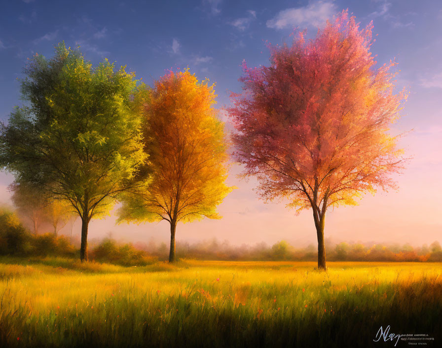 Tranquil Landscape with Vibrant Trees and Soft Sky