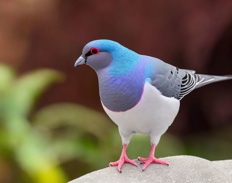 Blue Crested Pigeon with Red Eye-Ring Perched on Rock