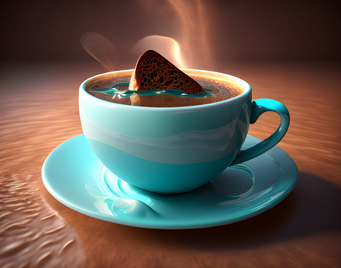 Steaming Cup of Coffee with Heart-Shaped Chocolate on Saucer