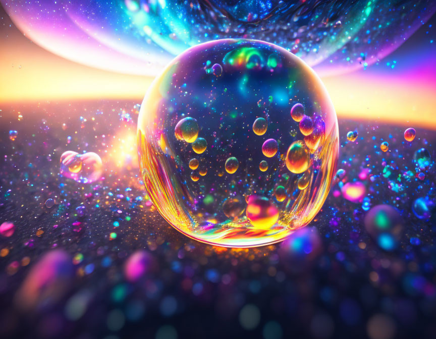 Colorful Bubble Art Against Cosmic Background