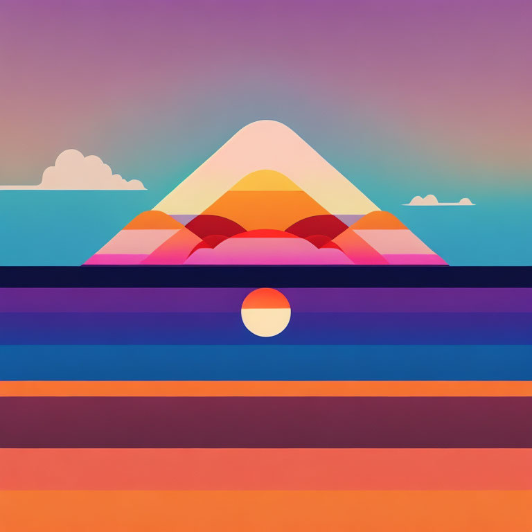 Multicolored pyramid in abstract geometric landscape