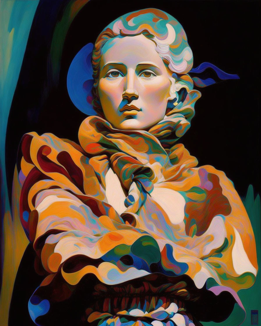 Colorful digital artwork: Classical bust with modern twist