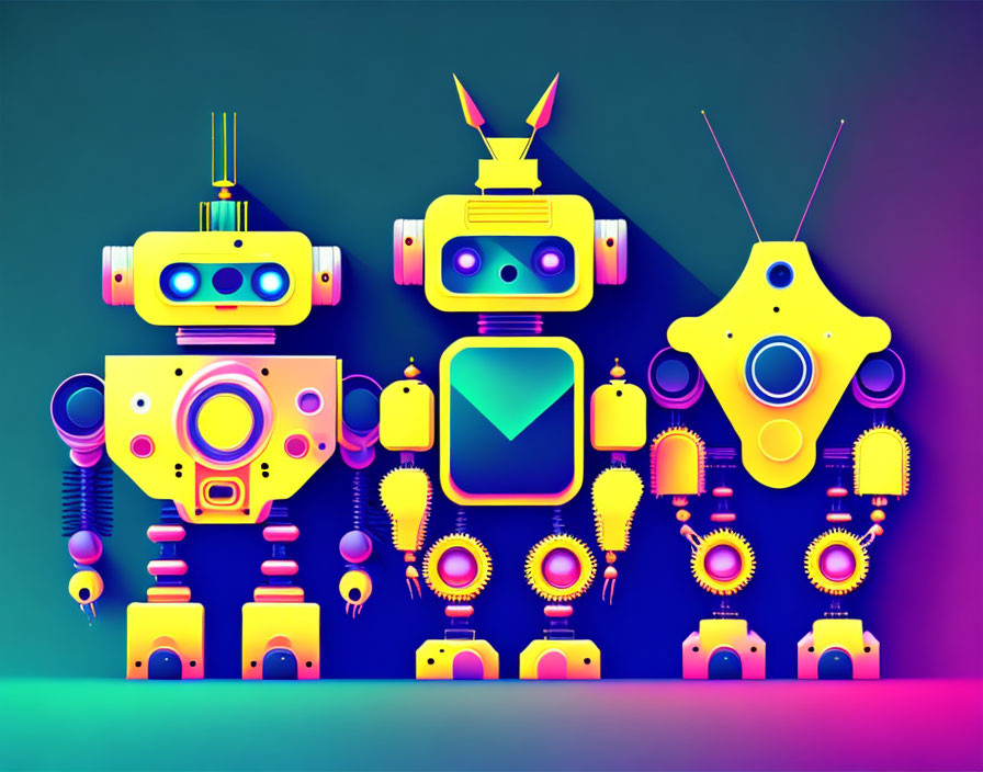 Colorful Stylized Robot Illustration on Gradient Background