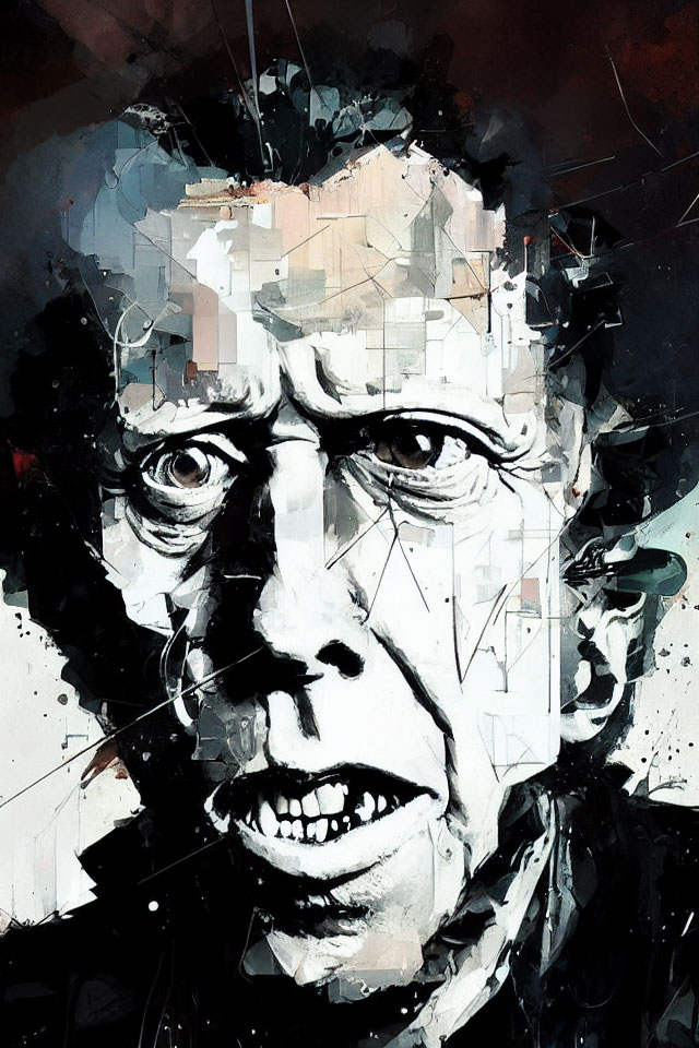 Fragmented Portrait of a Man with Intense Expression