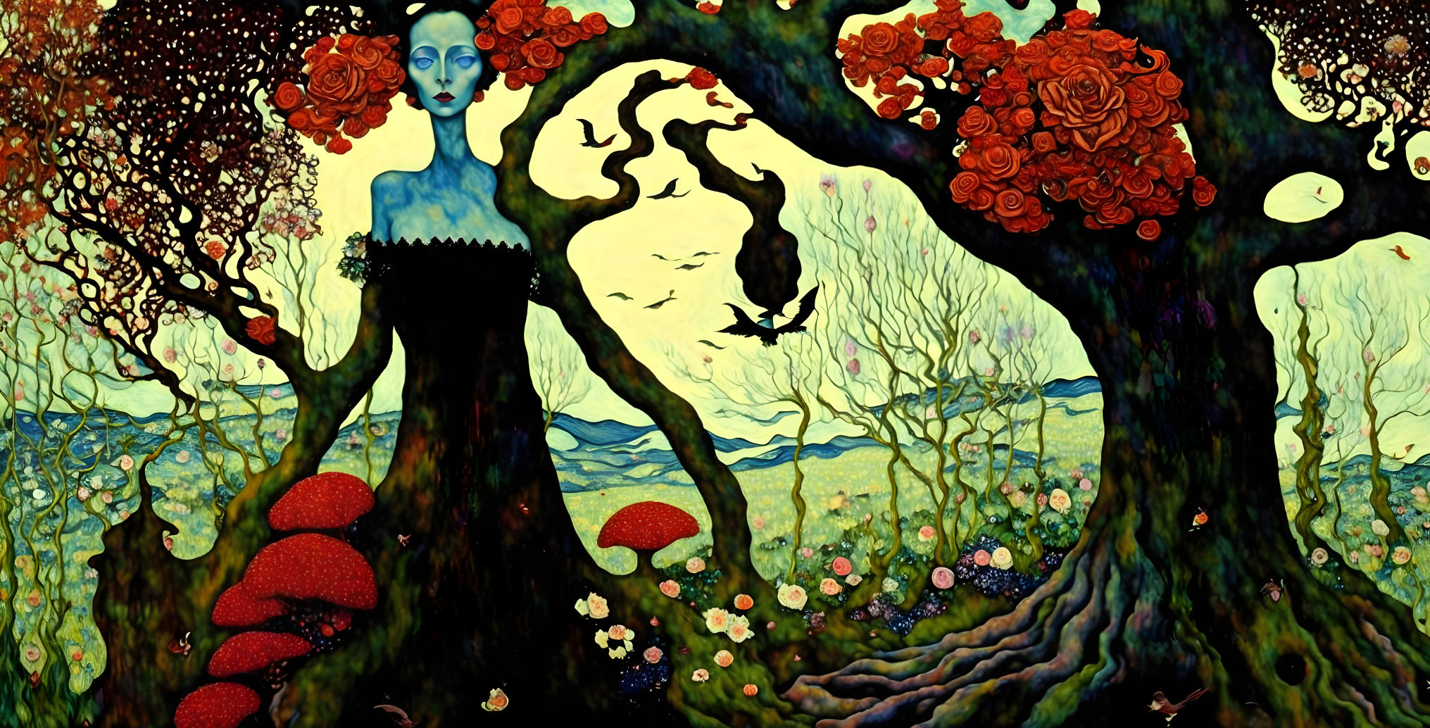 Vibrant Artwork of Figure with Tree-Like Qualities