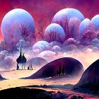 Colorful cosmic landscape with spherical structures and bridges