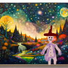 Surreal painting of cosmic landscape with nude female figure