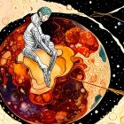 Colorful cosmic illustration: person in celestial swirl