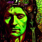 Mysterious Portrait with Headdress and Vibrant Colors