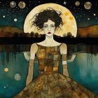 Cosmic-themed woman artwork against starry night backdrop