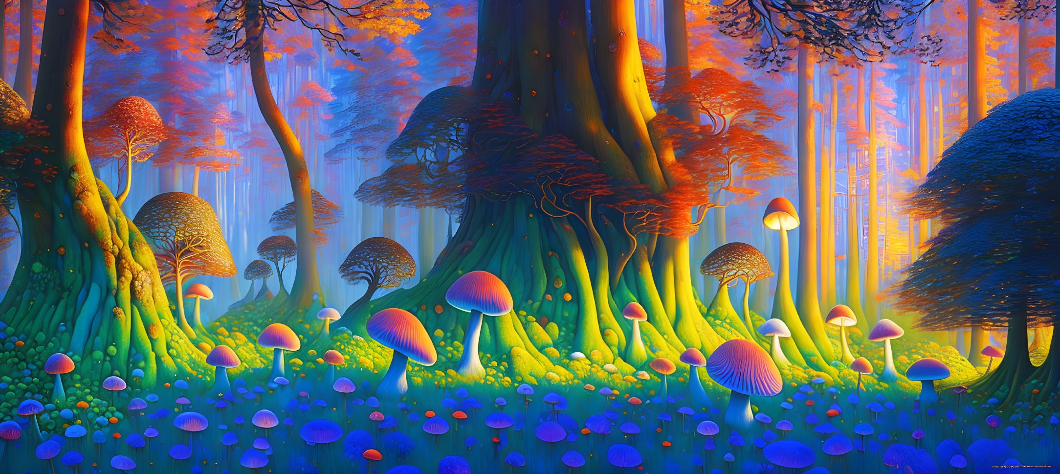 Colorful Mushroom Forest with Luminous Ambiance