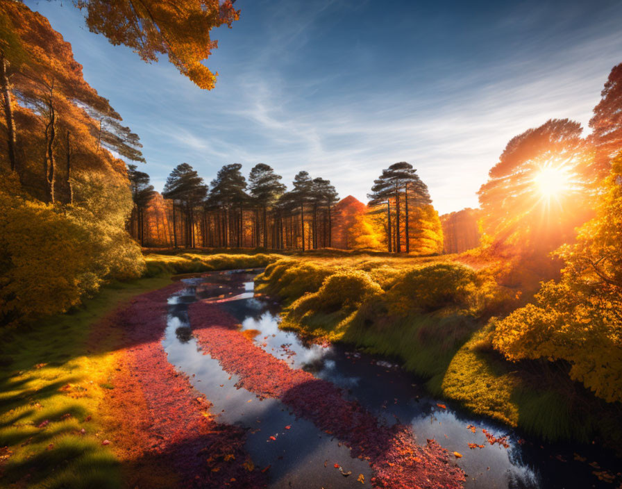 Tranquil autumn river landscape with vibrant foliage