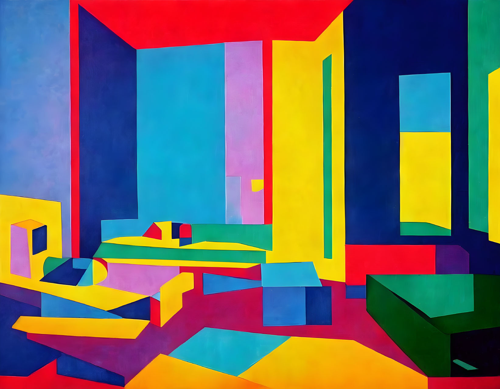 Colorful Abstract Painting with Geometric Shapes & Depth