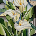 White Calla Lilies Painting on Blue Background