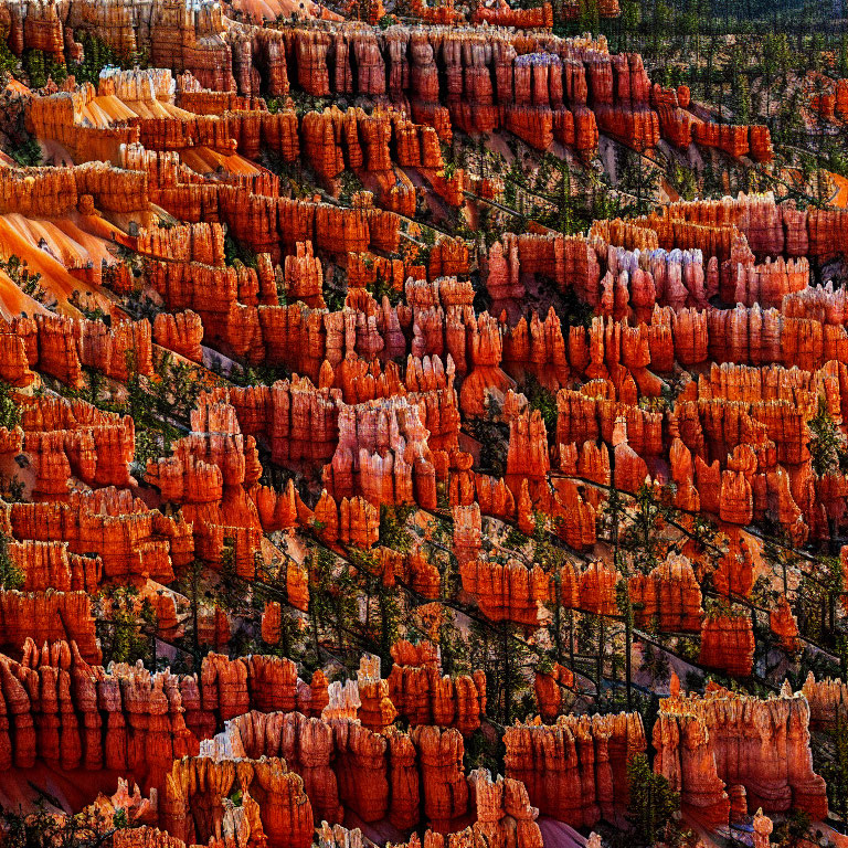 Vibrant Hoodoos in Bryce Canyon with Red, Orange, and White Colors