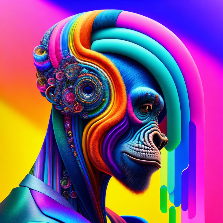 Colorful Psychedelic Monkey Artwork on Neon Background