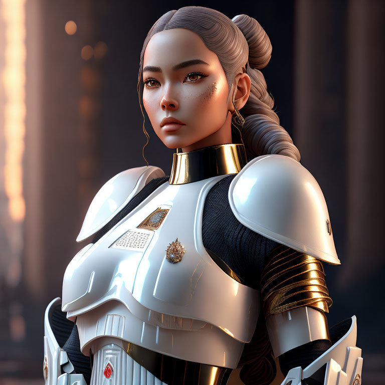 Futuristic armored suit on determined female character