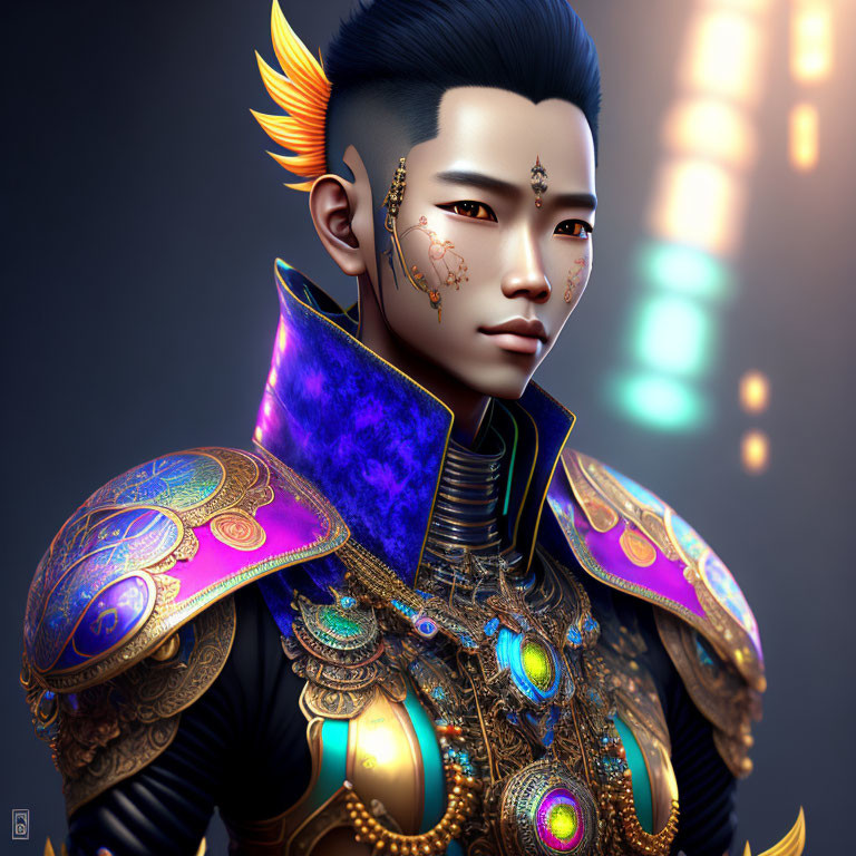 Elaborate Golden Armor Portrait with Purple Accents