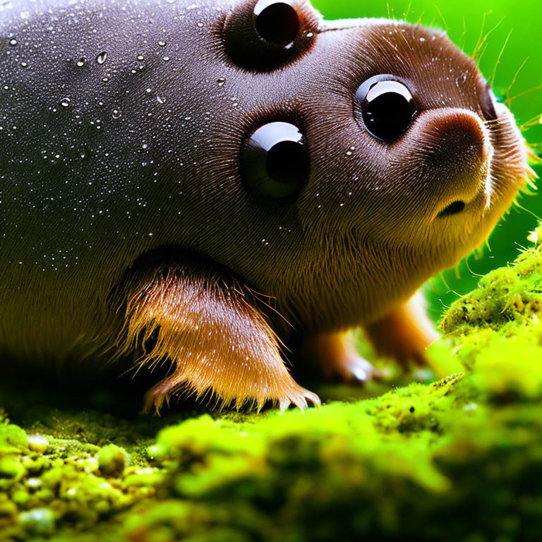 Illustration of Cute Brown Cartoon Creature on Mossy Surface