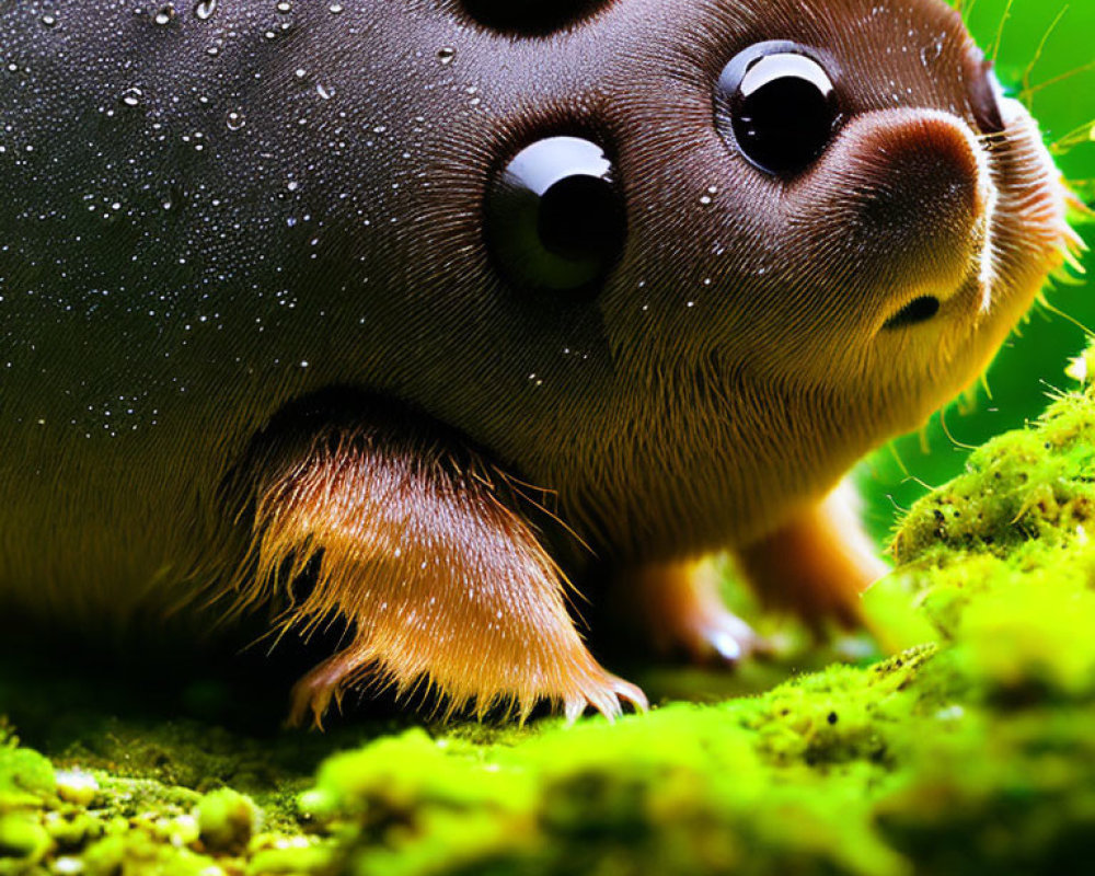 Illustration of Cute Brown Cartoon Creature on Mossy Surface