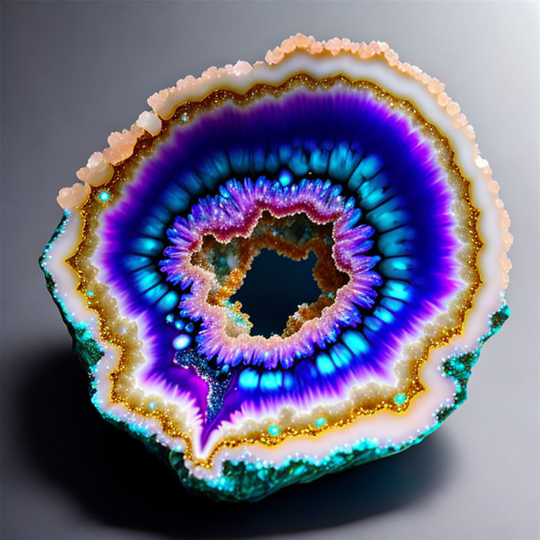 Colorful Geode Cross-Section with Blue and Purple Crystals