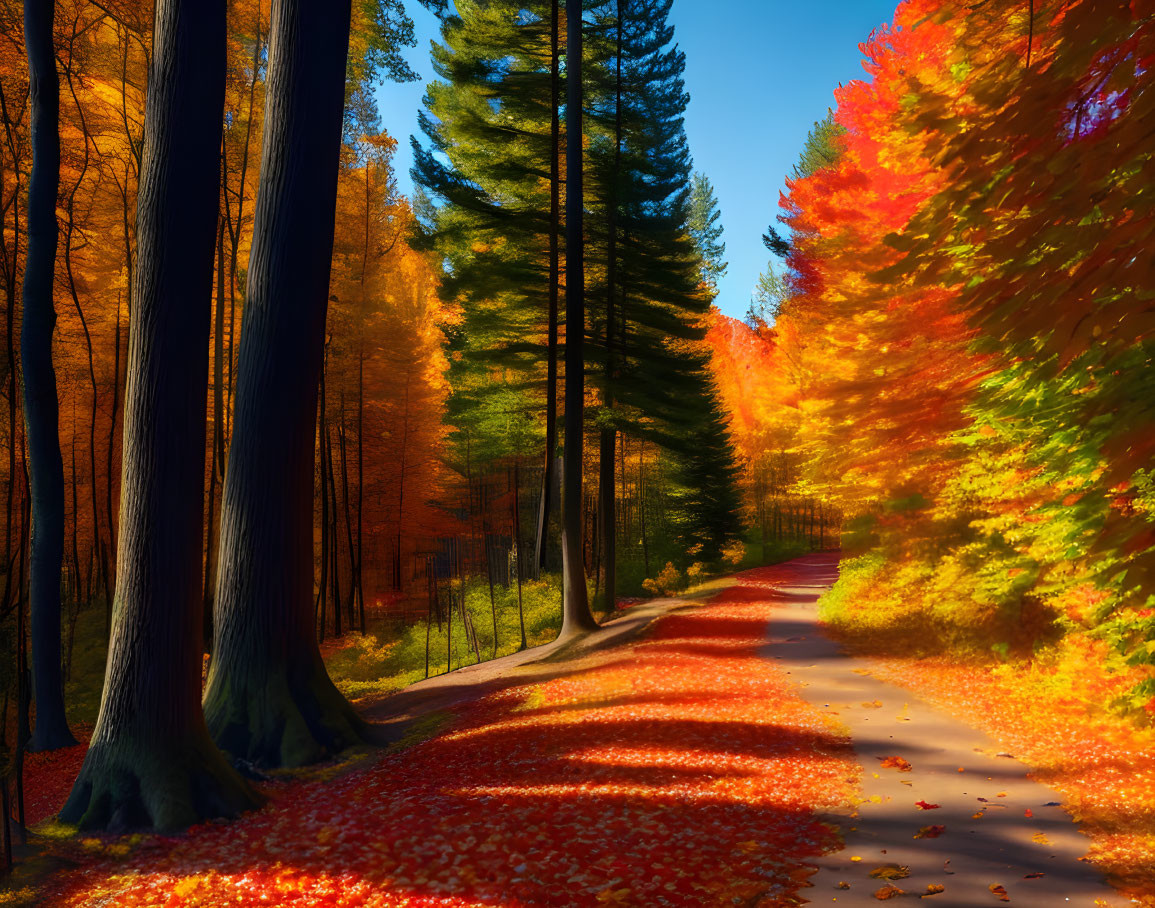 Tranquil Autumn Path Through Colorful Trees