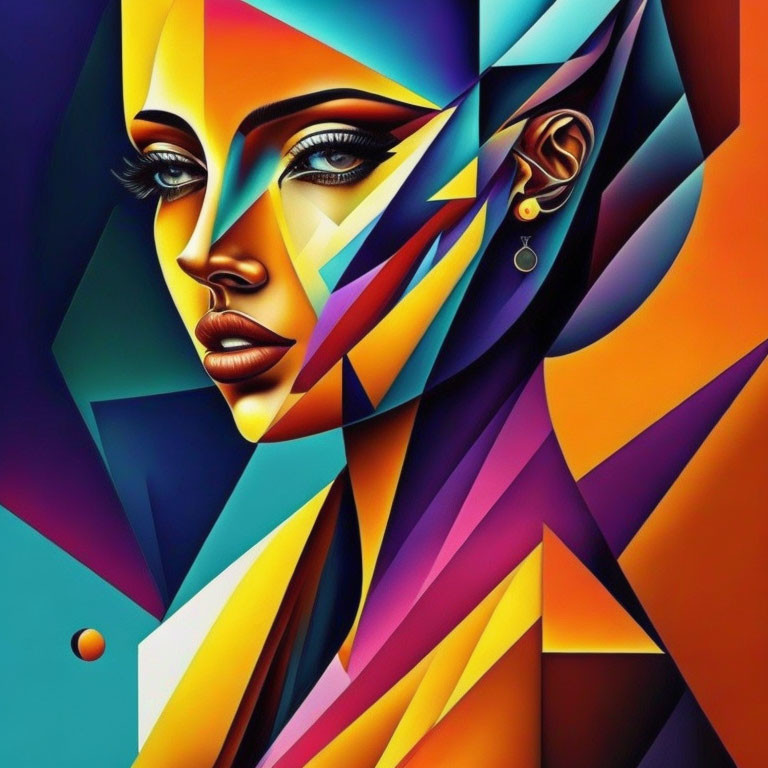 Colorful Abstract Portrait of Woman with Geometric Shapes