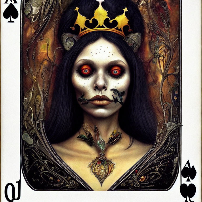 Stylized Queen of Spades Playing Card with Gothic Woman