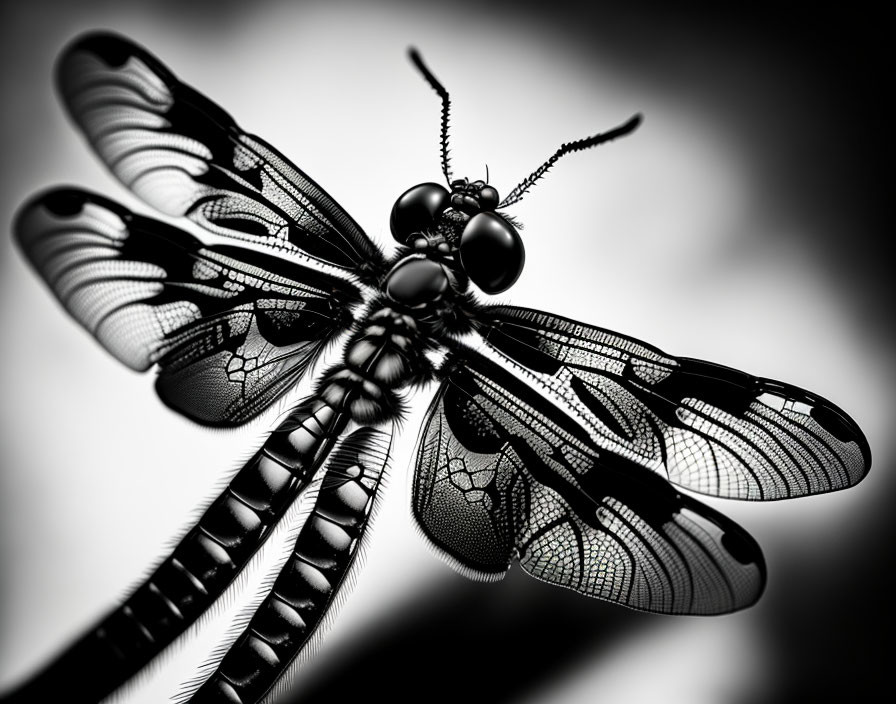 Detailed Dragonfly Close-Up with Monochrome Color Palette