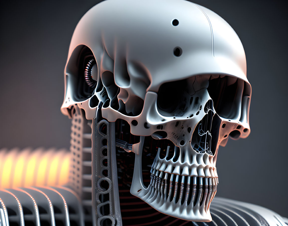 Detailed Futuristic Robotic Skull 3D Illustration