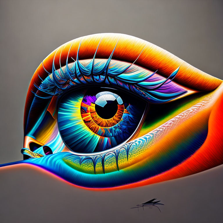 Colorful Human Eye Artwork with Surreal Elements