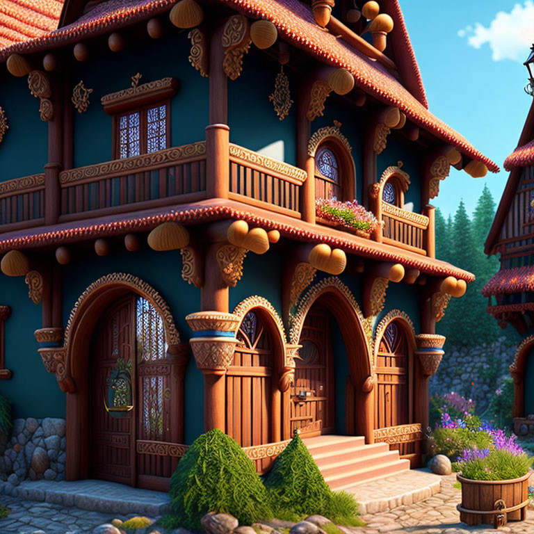 Animated Cottage with Wooden Details in Lush Forest