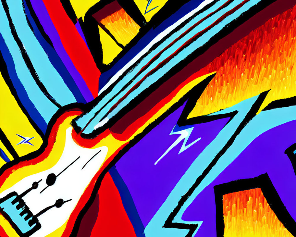 Colorful Abstract Art: Stylized Electric Guitar with Lightning Motifs